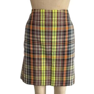 Akris Punto Plaid A Line Knee Length Skirt Women US 8 Multi Color with Neon  Zip